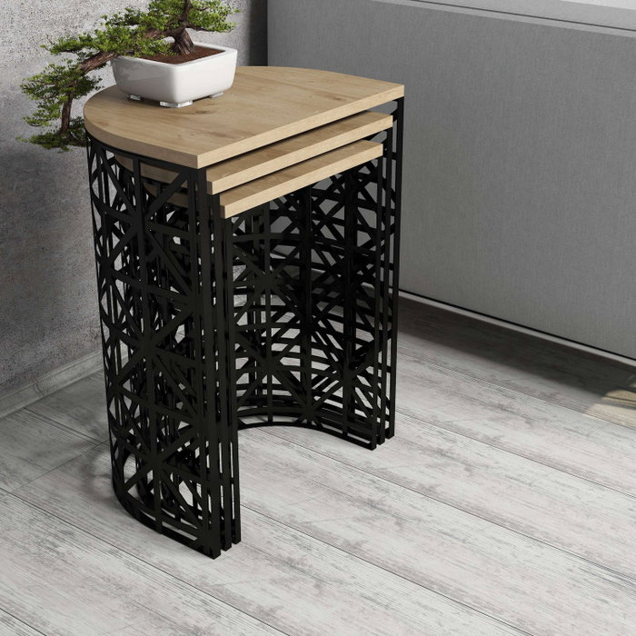 Hanah Home Juego de Mesas Nido Stil Metal Ferforje - Oak